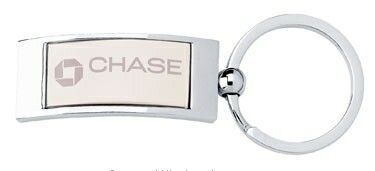 2-tone Curved Rectangular Shaped Key Ring W/ Decorative Center Plate
