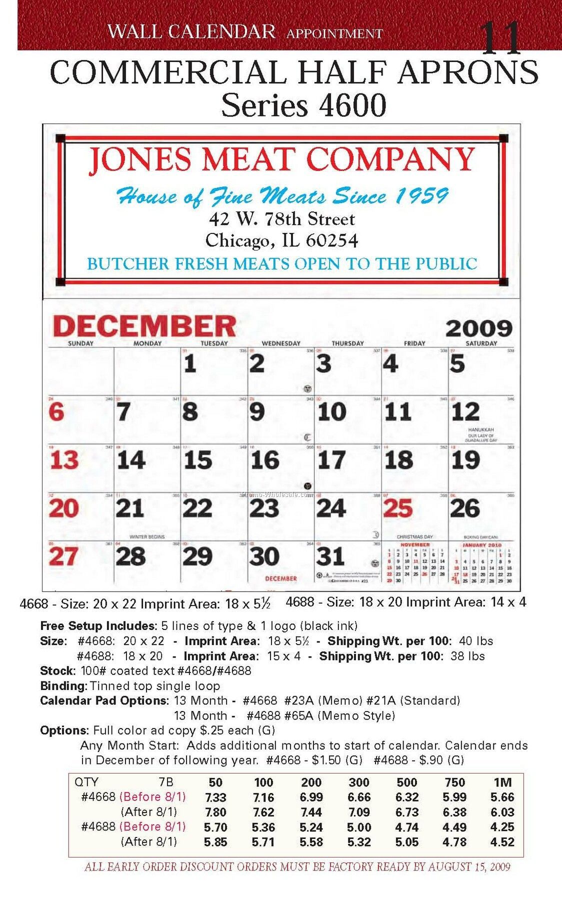 20"x22" Commercial Half Apron Appointment Calendar