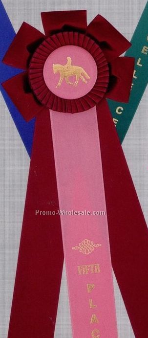 21-1/2" Custom Rosette Ribbon - 2"x18" Triple Streamer