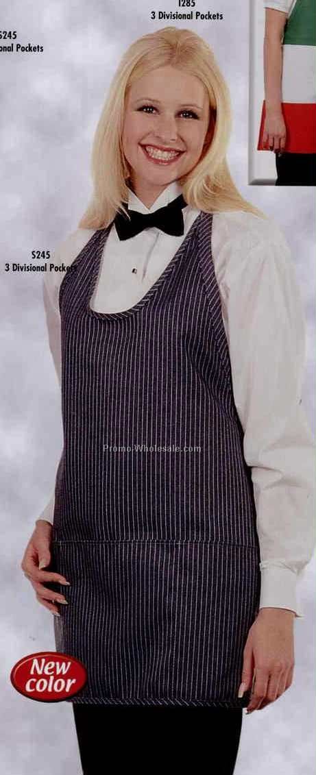 23"x28" Pinstripe Scoop Neck Bib Apron W/ 3 Divisional Pocket