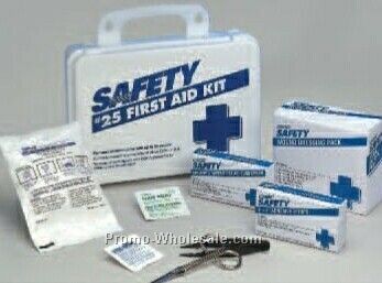 25 Unit Plastic First Aid Kit (6-1/2"x9-1/2"x2-3/4" )