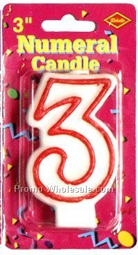 3" Outlined Number 3 Numeral Candle