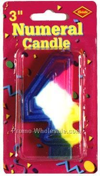 3" Rainbow Number 4 Numeral Candle