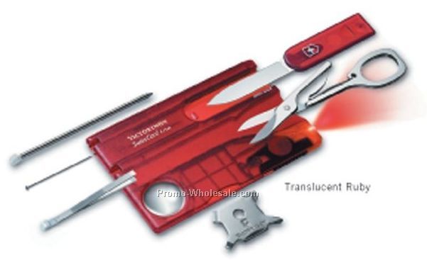 3-1/4" Translucent Ruby Swisscard Lite Multi-tool