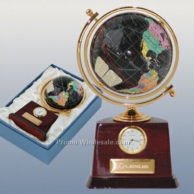 4" Dia Globe With Clock & Name Plate (Engraved)