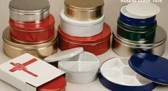 4-1/16"x4-7/8" Round Tins Gold/Silver/Red/White