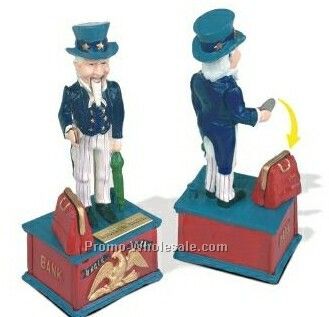 4-1/2"x3-1/2"x2-1/2" Uncle Sam Mechanical Bank