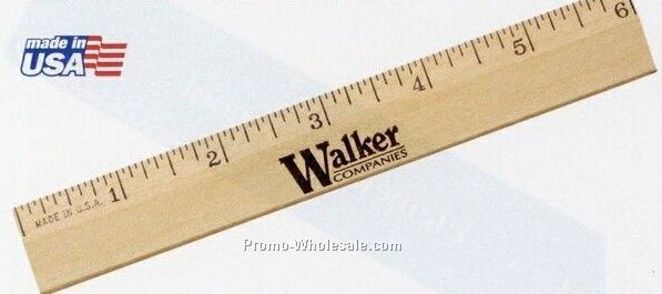 6" Clear Lacquer Beveled Wood Ruler