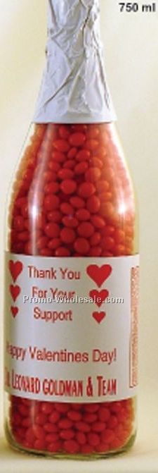 750 Ml Clear Glass Champagne Bottle Filled With Red Hots