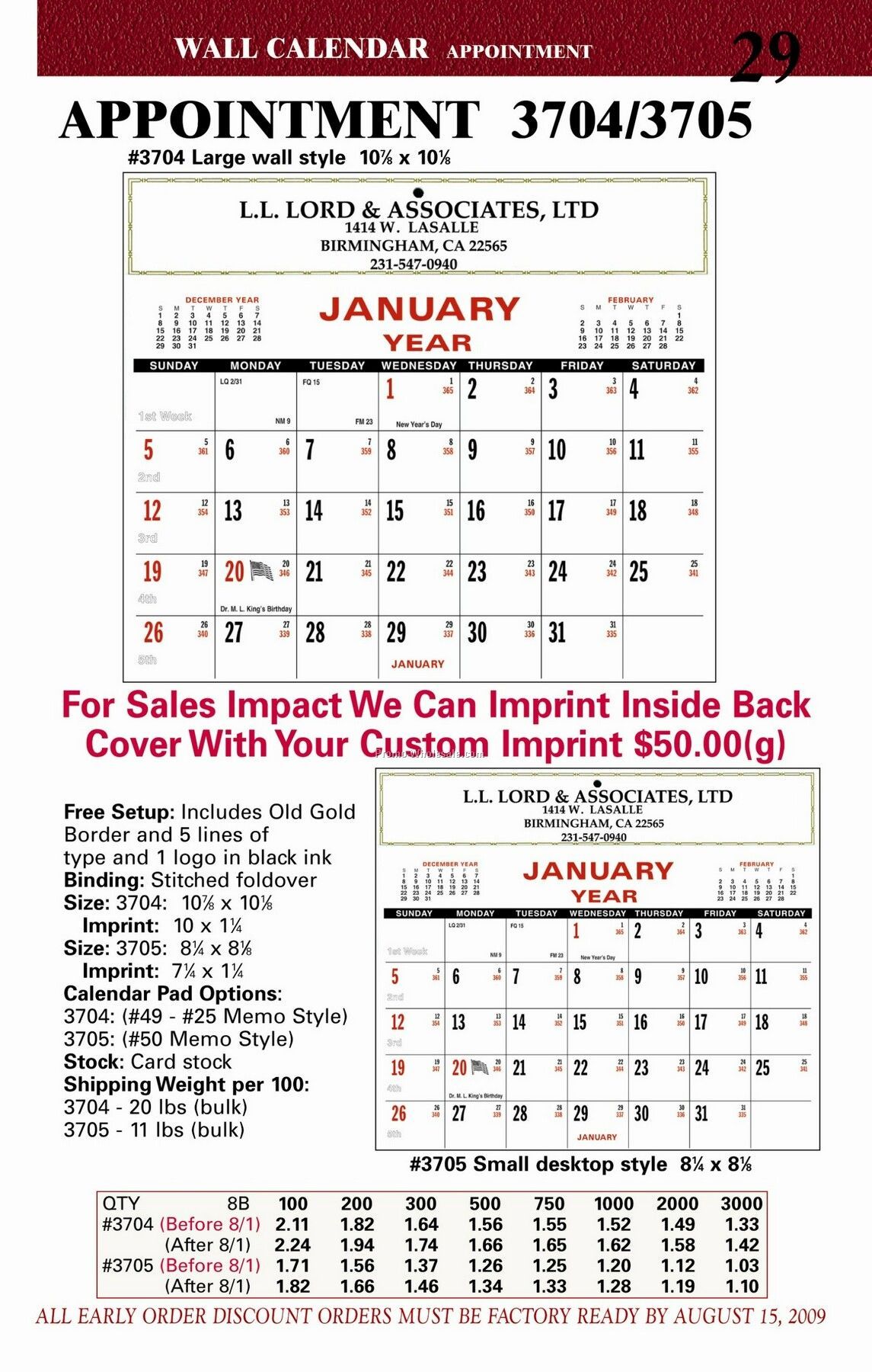 8-1/4"x8-1/8" Appointment Calendar