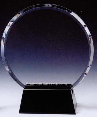 9"x7-1/2"x2-3/8" Black Optic Crystal Circle Award W/ Base