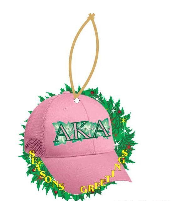 Alpha Kappa Alpha Sorority Hat Wreath Ornament W/ Mirror Back (4 Sq. Inch)