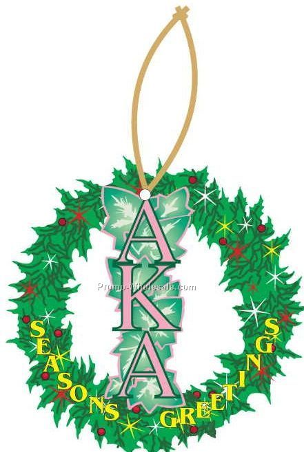 Alpha Kappa Alpha Sorority Mascot Wreath Ornament W/Mirror Back (6 Sq. In.)
