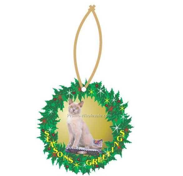 American Burmese Cat Executive Wreath Ornament W/ Mirrored Back (6 Sq. In.)