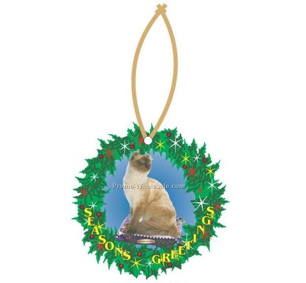 American Curl Cat Executive Wreath Ornament W/ Mirror Back (8 Square Inch)