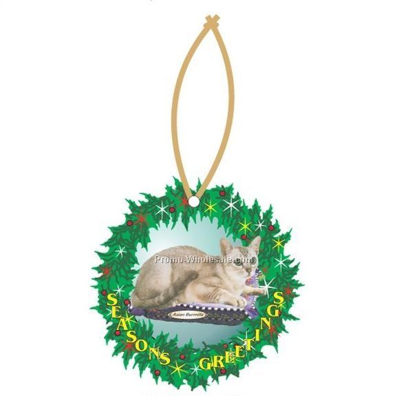 Asian Burmilla Cat Executive Wreath Ornament W/ Mirror Back (4 Sq. Inch)
