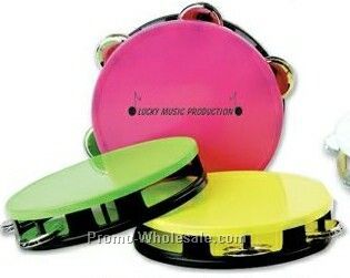 Assorted Neon Top Tambourines W/ Black Bases