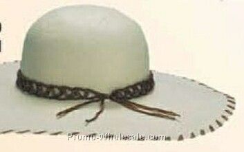Beige Straw Hat W/ Stitching Trim (One Size Fit Most)