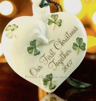 Belleek Our First Christmas Dove Heart Ornament