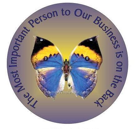 Black & Blue Butterfly Round Photo Hand Mirror W/ Full Mirror Back (2-1/2")