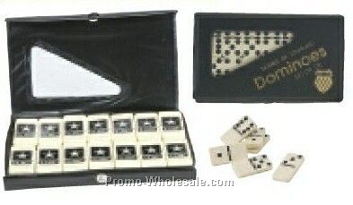 Black & Ivory Double 6 Dominoes With Pvc Case