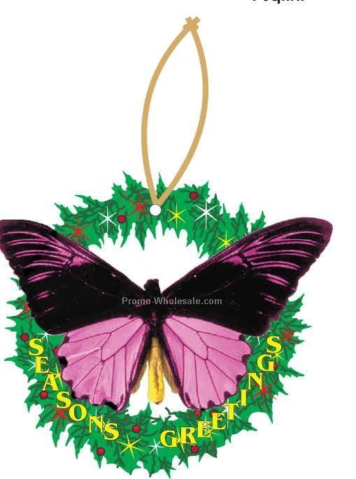 Black & Purple Butterfly Wreath Ornament W/ Mirrored Back (12 Sq. Inch)