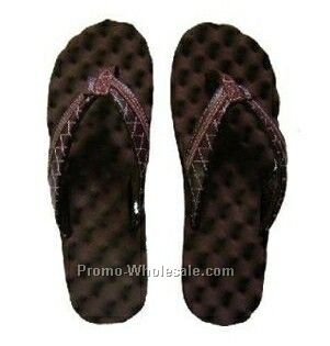 Black Flip Flop Shoe W/ Brown Leather Strap