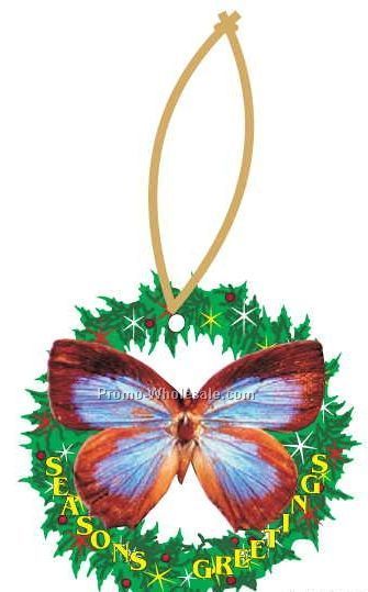 Blue & Brown Butterfly Executive Wreath Ornament W/ Mirror Back (8 Sq. In.)