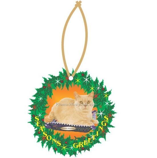 British Shorthair Cat Executive Wreath Ornament W/ Mirror Back (8 Sq. Inch)
