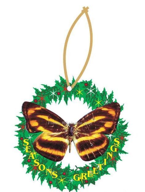 Brown & Yellow Butterfly Wreath Ornament W/ Mirror Back (4 Square Inch)