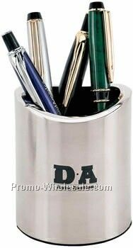 Brushed Metal Weighted Desktop Pen Holder