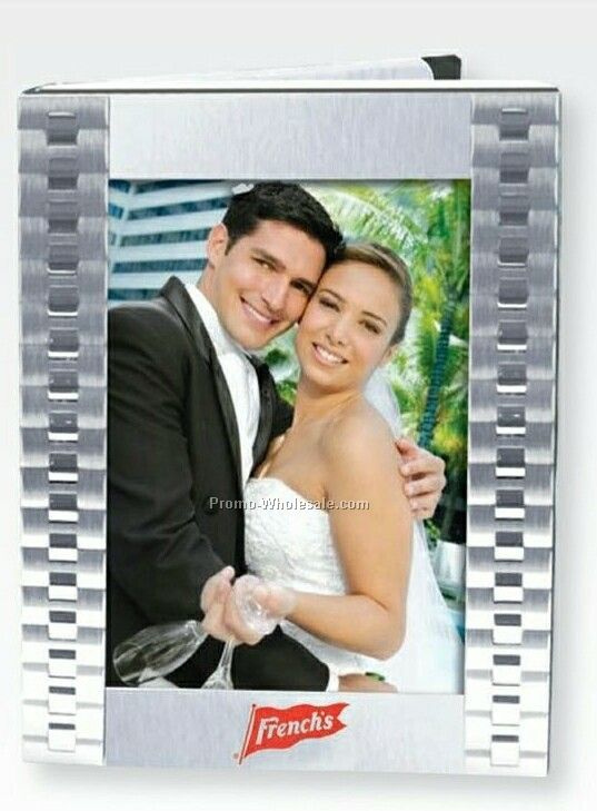 Brushed Silver Metal Photo Album W/ Woven Trim (Laser Engraved)