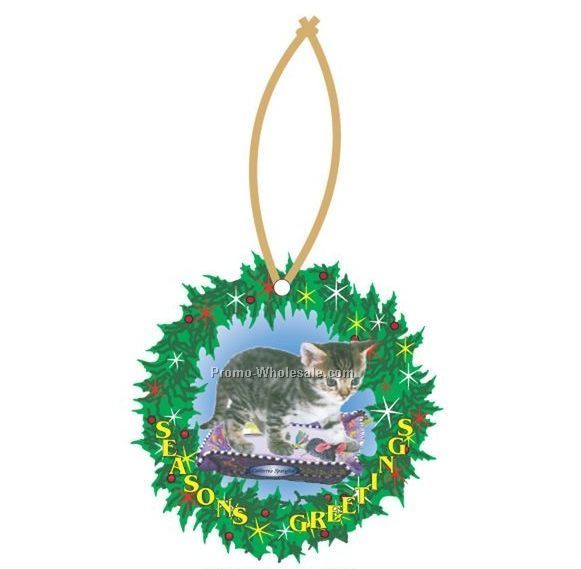 California Spangled Cat Executive Wreath Ornament W/ Mirror Back(4 Sq. In.)