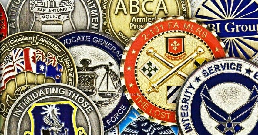 Challenge Coins- 1-3/4" Antique Brass W/ Soft Enamel Fill - Economy