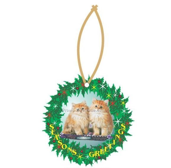 Chinchilla Cat Executive Line Wreath Ornament W/ Mirrored Back (8 Sq. Inch)