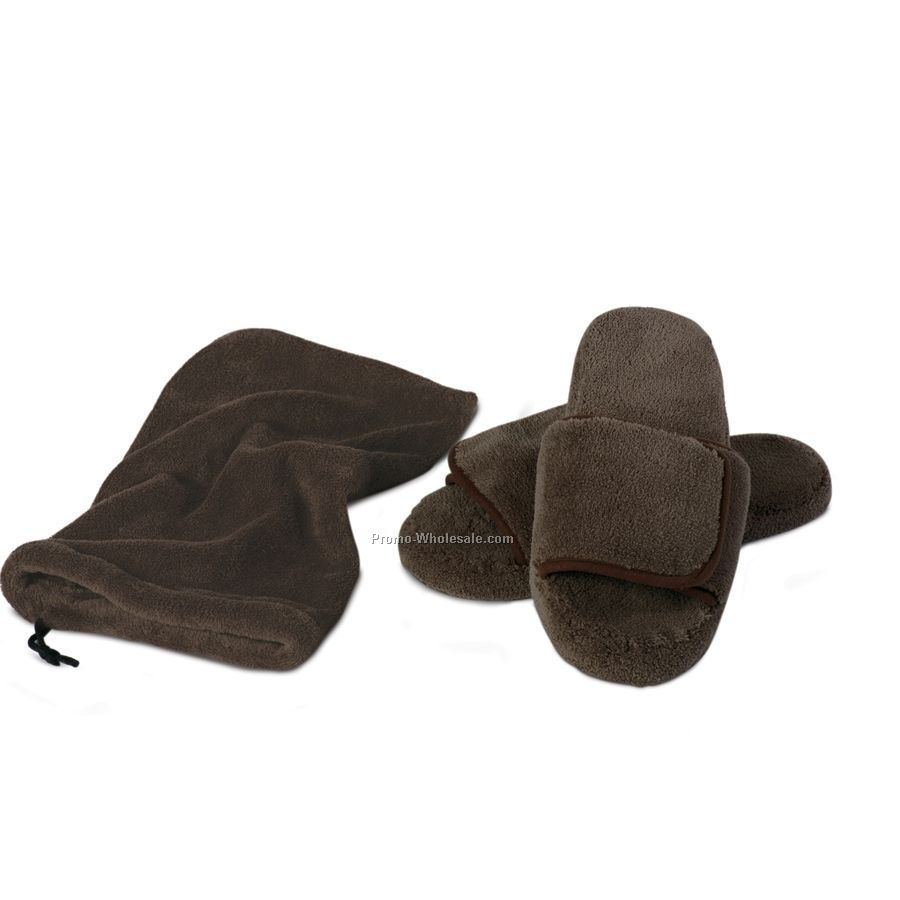 Chocolate Brown S-m Velura(Tm) Slippers W/ Pouch