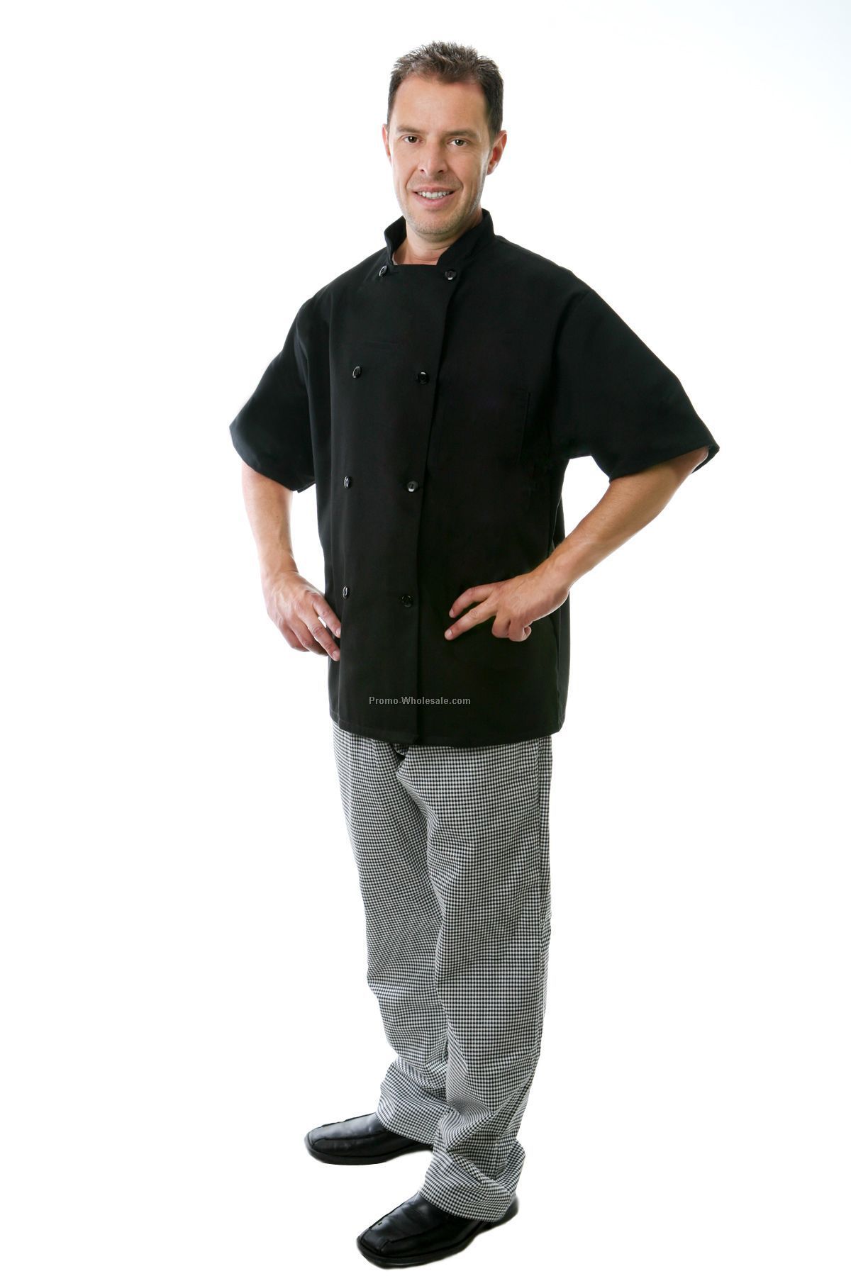Classic Short Sleeves Chef Coat (Large/ Black)