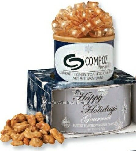 Corporate Gift Tower Butter Toasted Peanut & Honey Cashew W/ Holiday Sleeve