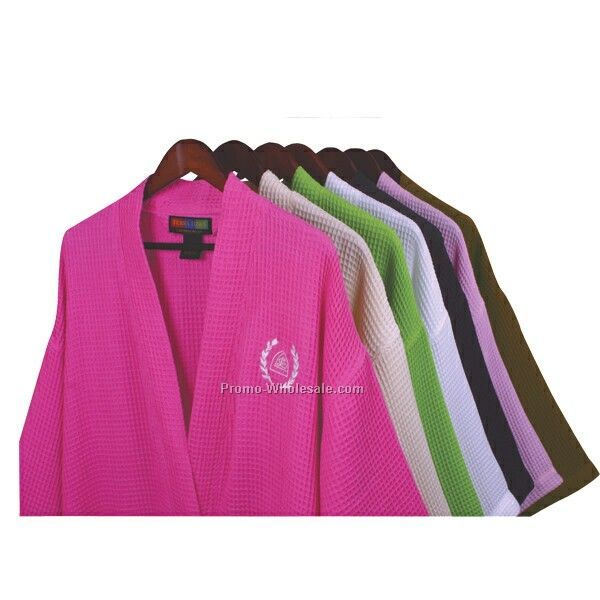 Cotton/Poly Blend Waffle Weave Kimono Robe - 1 Size (Blank) Colors