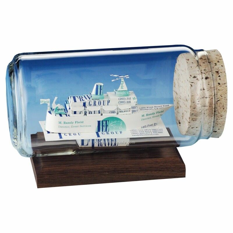 Cruise Ship Business Cards In A Bottle Sculpture