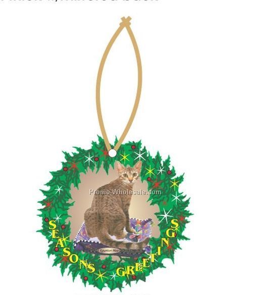 Egyptian Mau Cat Executive Wreath Ornament W/ Mirror Back (4 Square Inch)
