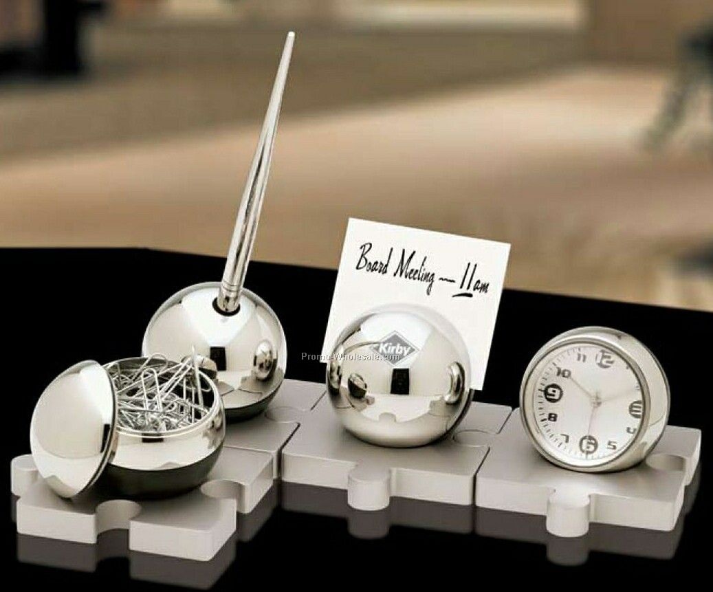 Essentials Mistero 4-globe Desk Set W/ Clock 8-1/2"x5"x2-1/2"