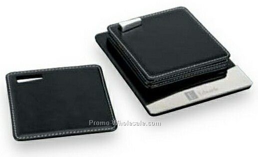 Essentials Quadrimo 4-piece Leather Coaster Set 4-1/4"x5"