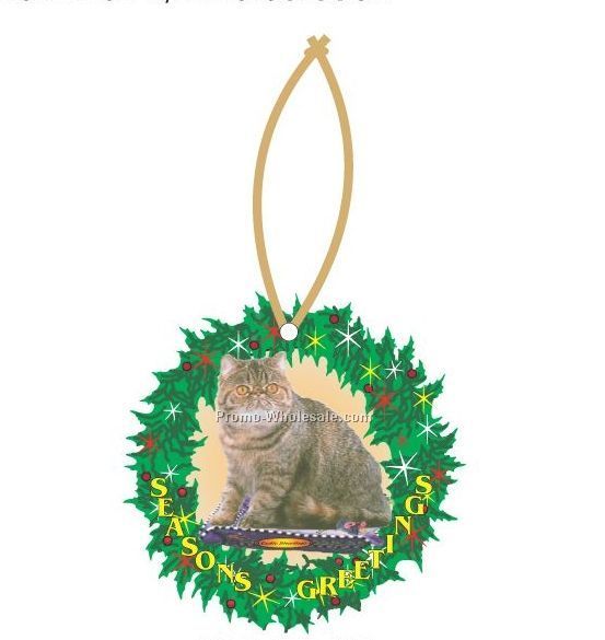 Exotic Shorthair Cat Wreath Ornament W/ Mirrored Back (12 Square Inch)