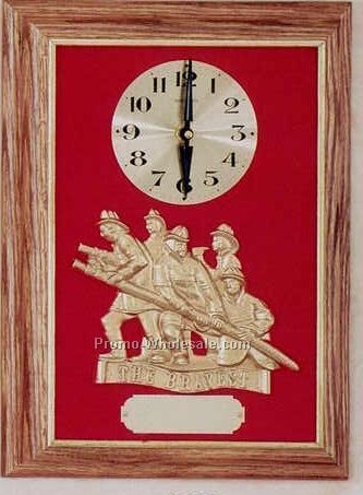 Firematic Clock - 12"x16" Oak Framed "the Bravest" Casting