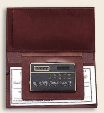 Full Grain Leather Checkbook Holder W/ Calculator