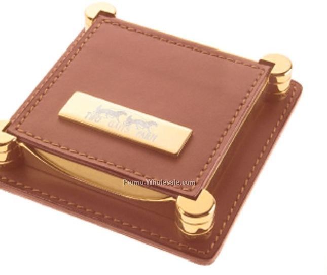 Gold Tone Brass & Brown Leather Note Holder