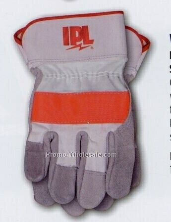 Gray Leather Palm Safety Cuff Work Glove