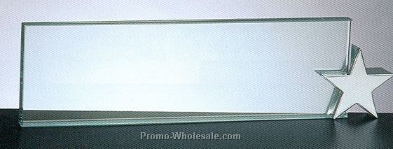 Jade Glass Nameplate W/ Chrome Star Corner Holder