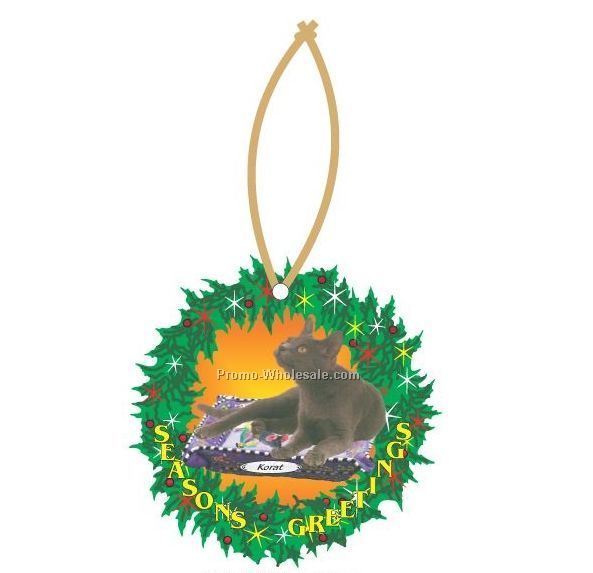 Korat Cat Executive Line Wreath Ornament W/ Mirrored Back (6 Square Inch)